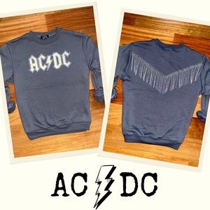 ACDC Fringe Studded Charcoal Gray Sweatshirt